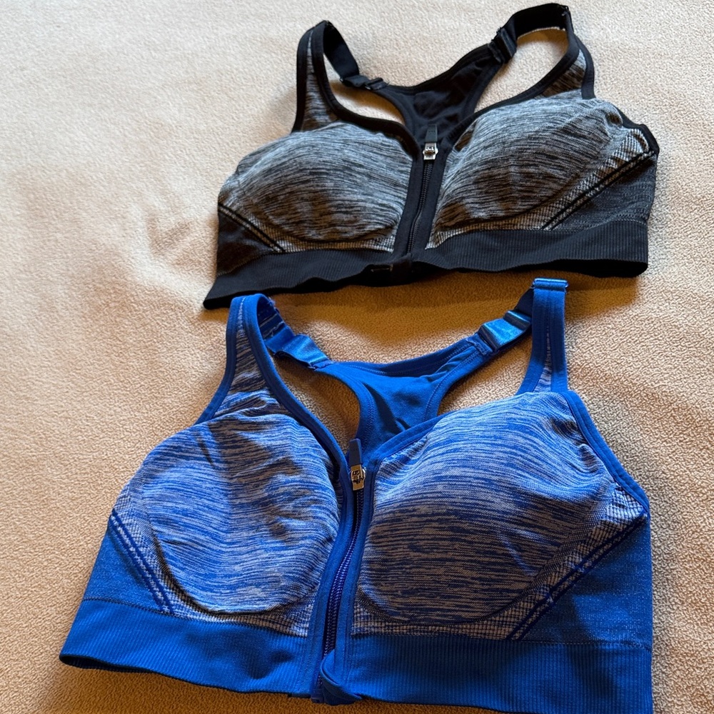 DSG Front-Zip Sports Bra Duo in Blue and Gray Heather